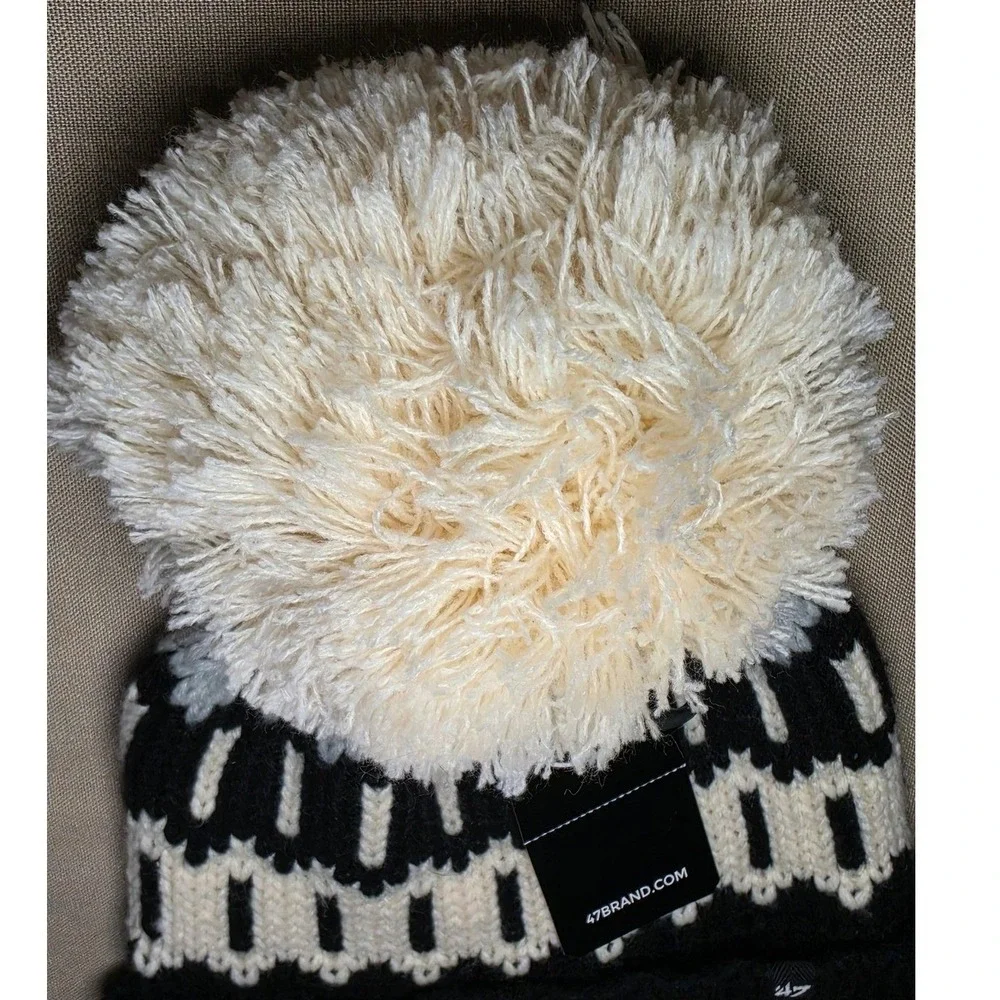 47 Brand San Antonio Spurs NBA Knit Beanie Hat Pom Cuffed Black White OSFA New
